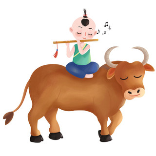 卡通手绘人物牧童清明放牛吹笛子元素GIF牧童元素